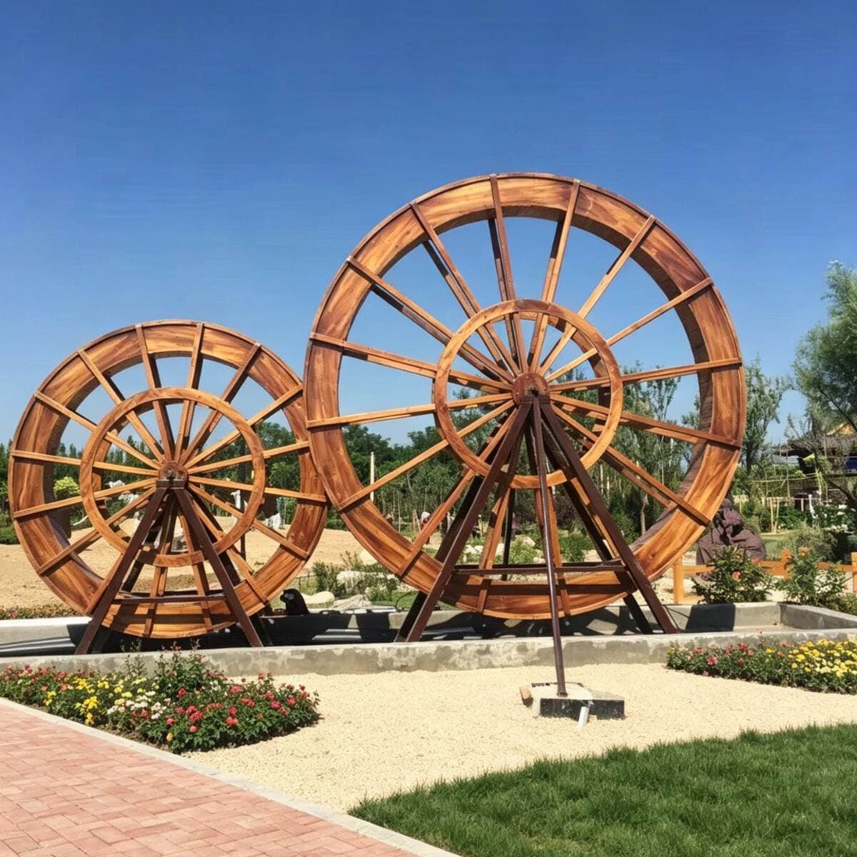 Solid wood waterwheel carbonized wood waterwheel electric waterwheel call him waterwheel with motor rotating solid wood landscape windmill waterwheel 2