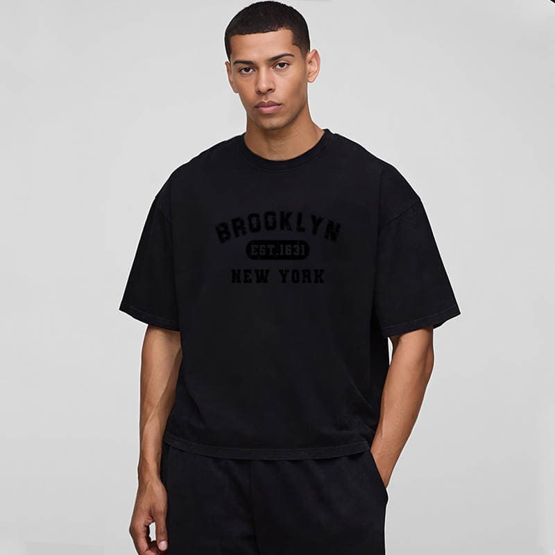 Kişi üçün qısaqol, geniş kəsimli, təmiz pambıq, böyük ölçülü T-shirt, düşmə çiyinli, hip-hop stilində 3