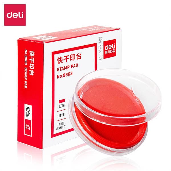 Deli 9863 Tez Quruyan Şəffaf Qapaqlı Möhür Yastığı (Qırmızı və Mavi Mürəkkəb)