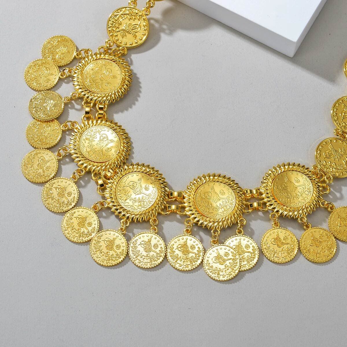Middle East Hot Selling Jewelry New Fashion Gold Metal Heavy Industry Coins Tassel Waist Chain Women's Skirt Accessories 3