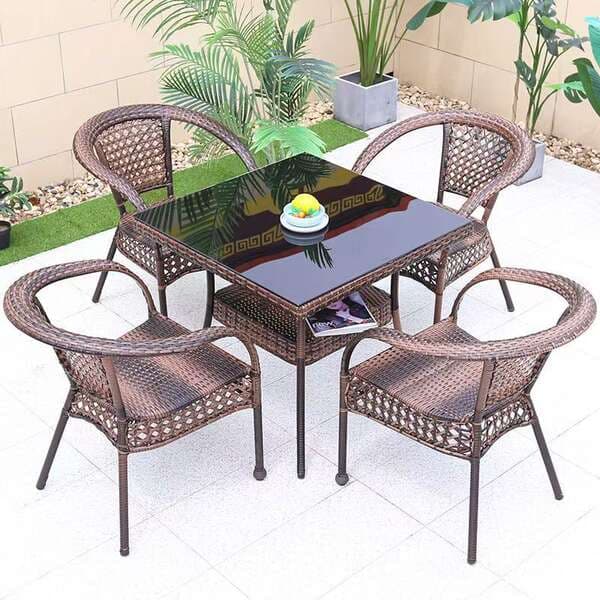 Outdoor Tables and Chairs for Home Use, Balcony Small Coffee Table, Outdoor Small Round Table, Rattan Tea Table and Chair Set, Patio Leisure Rattan Chair