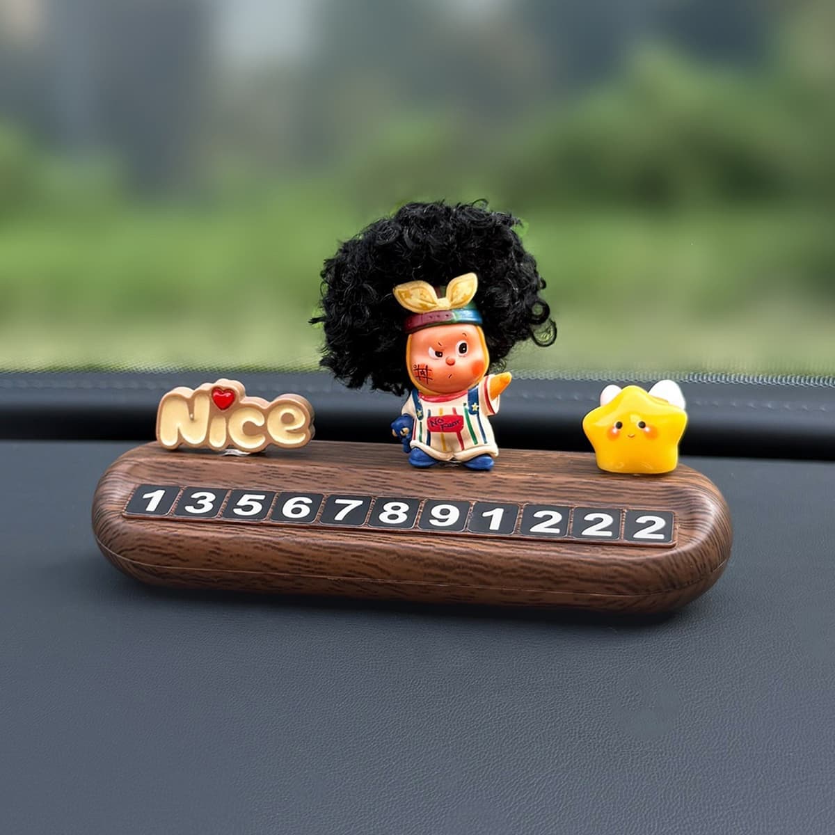 Exploding Head Little Magic Star Man + Wood Grain Parking Sign (Comes with 5 Sets of Numbers)