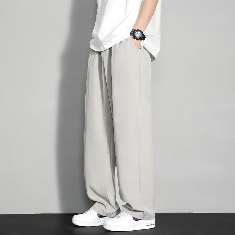 Four-way stretch straight-leg pants light gray
