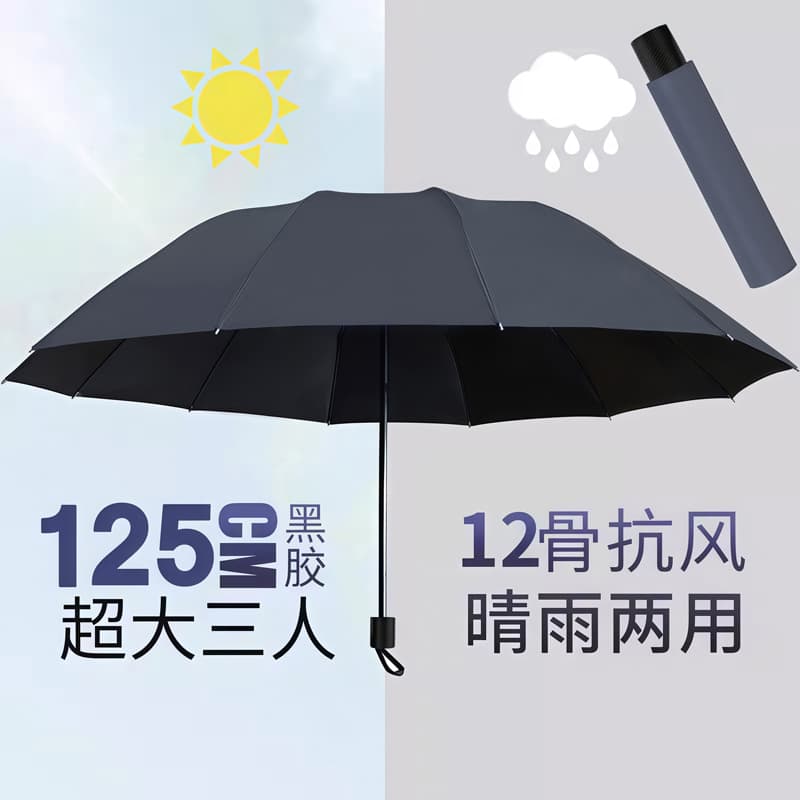 12-bone extra large vinyl storm umbrella-three people [dark gray]
