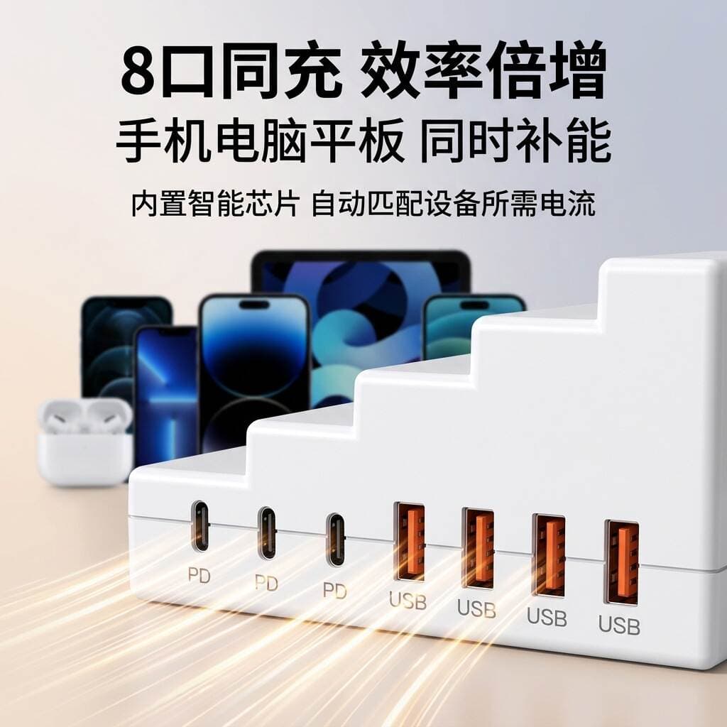 Çoxfunksiyalı telefon stendi dok stansiyası (4 USB portu, PD sürətli şarj, naqilli şarj) 4