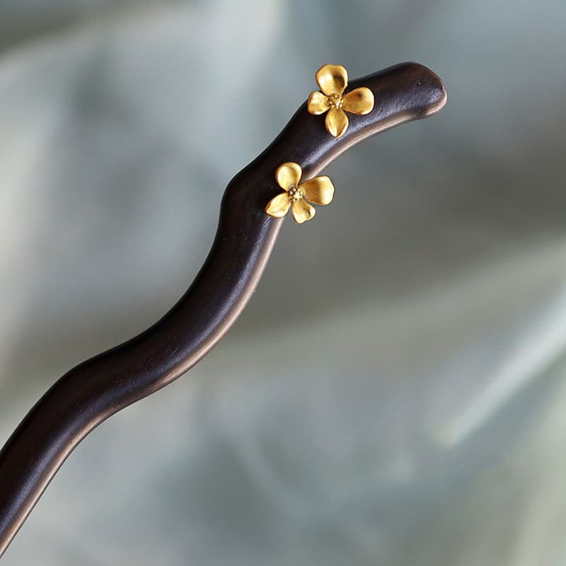 E64 flower blooming half summer hairpin [natural ebony]