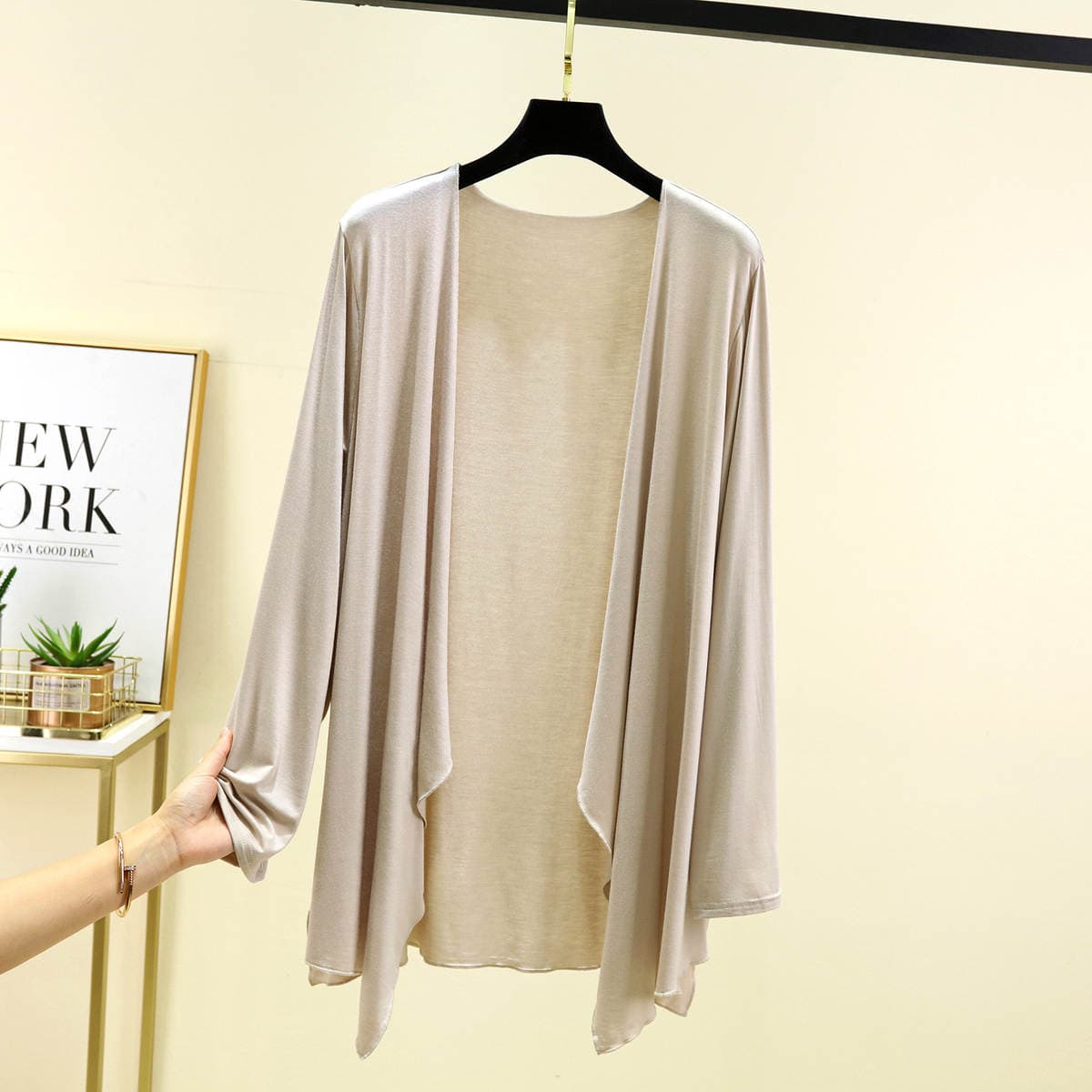 Summer New Modal Midi Cardigan Irregular Loose Large Size Sun Protection Clothing Thin Long Sleeve Air-conditioning Shirt 3