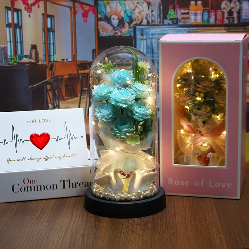 [lighting night light-light blue rose bouquet]