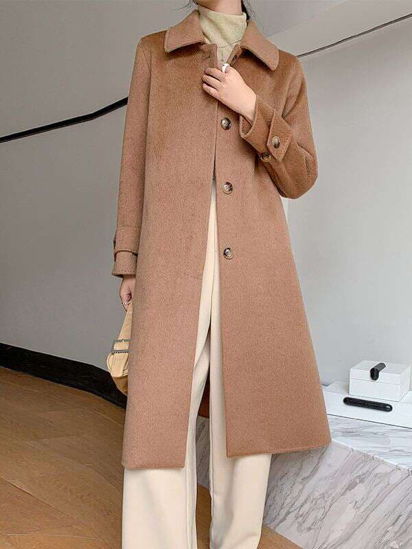 Camel Korean style double-sided cashmere woolen coat for women mid-length 2023 autumn and winter new high-end woolen coat for women 1