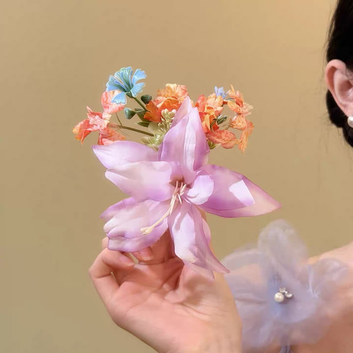 Purple large flower hairpin