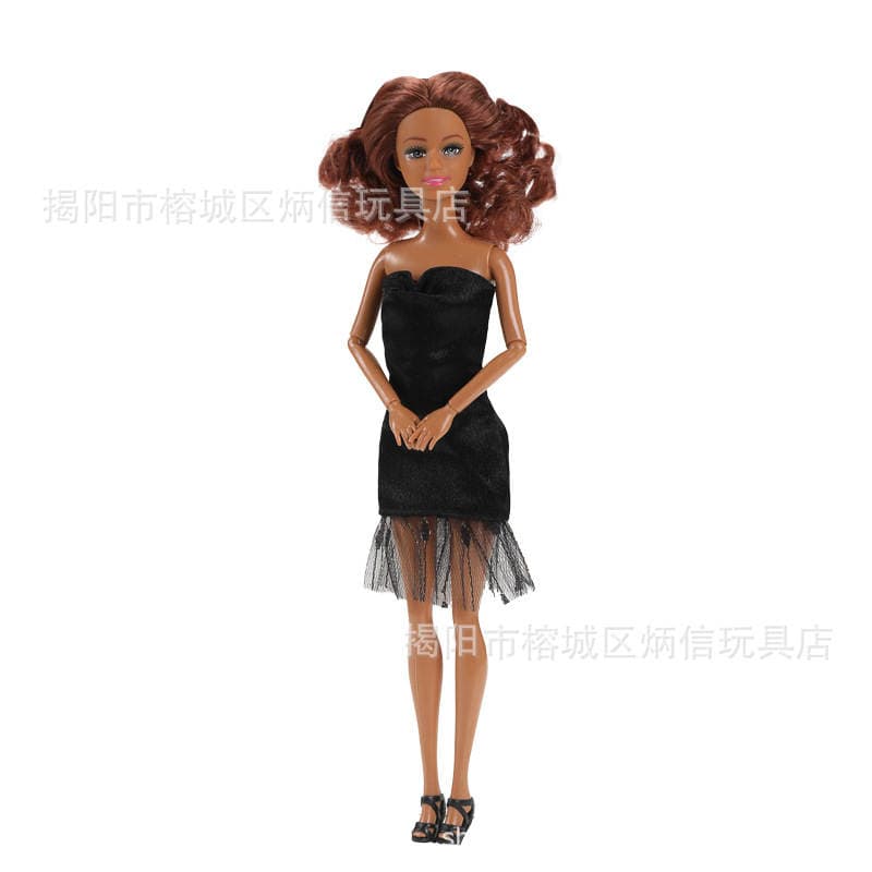 Foreign Trade 11inch Barbie Doll Party Black Sexy Slit Strapless Bodycon Dress Dress-Up Toy Evening Gown Cross-Border 3