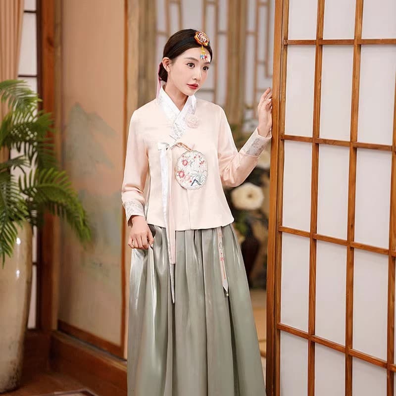 Group Flower Rice Green Dress