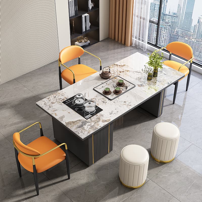 2m table, 3 light luxury chairs + 2 round stools