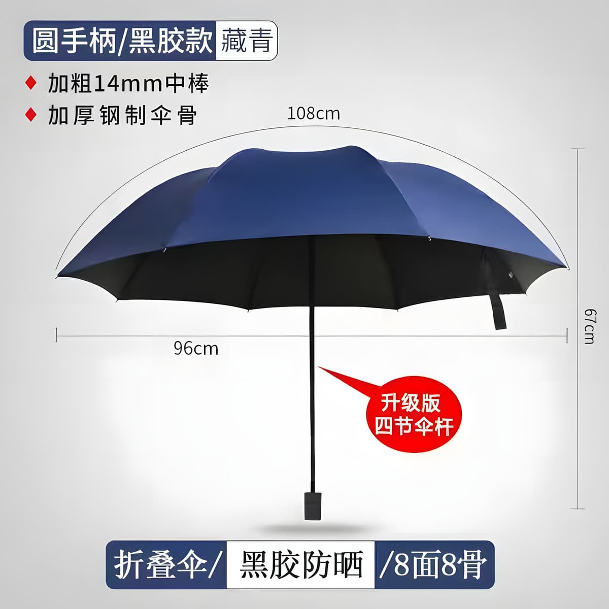 8-bone wind-resistant and can be used in rain or shine--navy blue