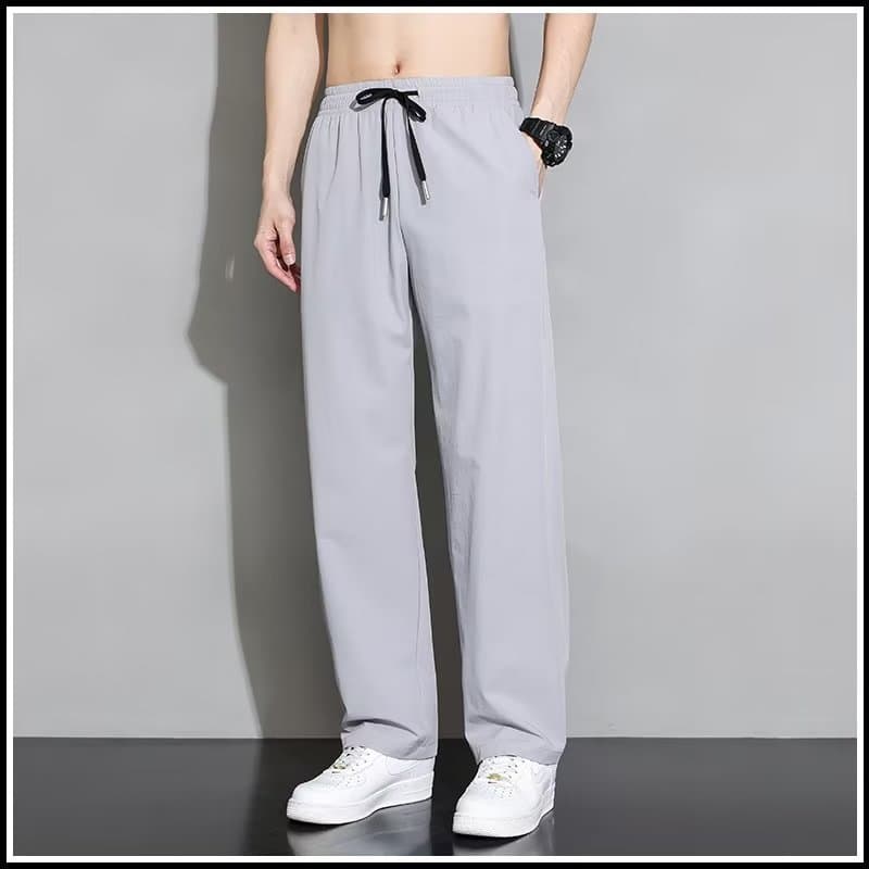 Four-sided stretch straight pants light gray