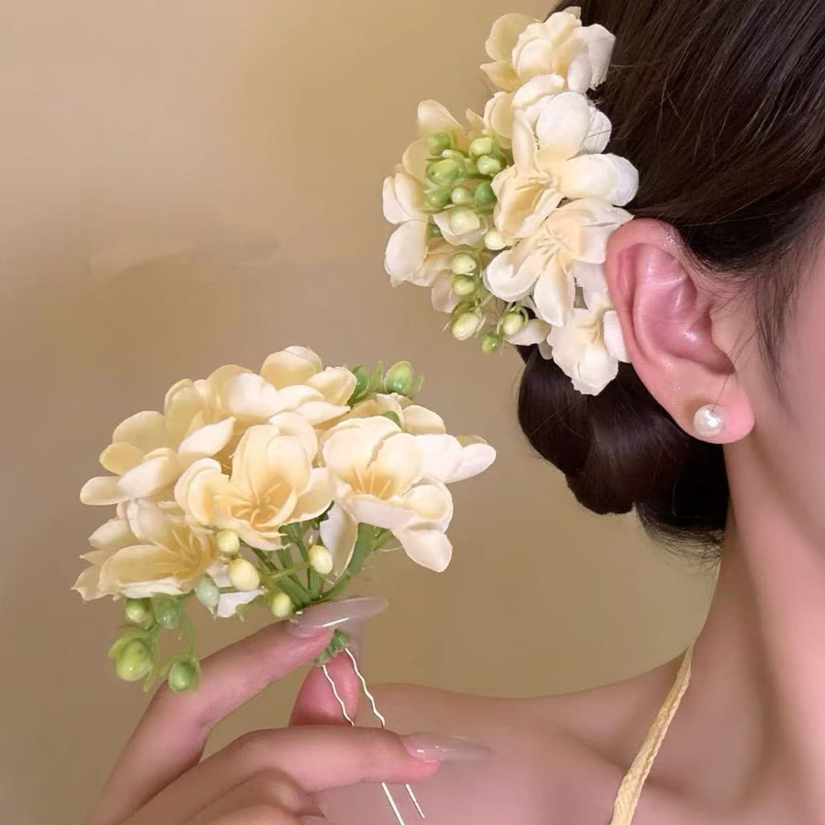 7382 qingdao jasmine flower hairpin-champagne color