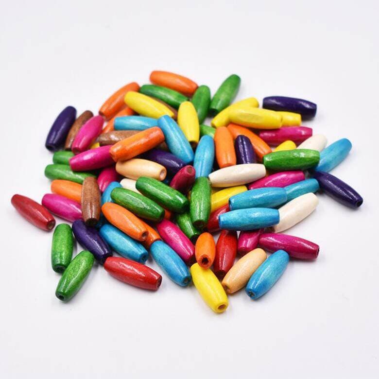 Cross-Border Children's Beading Materials, Colorful Oval Rice-Shaped Wooden Beads, Loose Beads for Door Curtains, Wholesale Mixed Colors 0.5kg /Pack 3