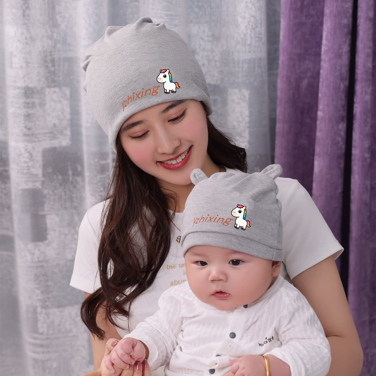 Gray pony hat + matching family hats