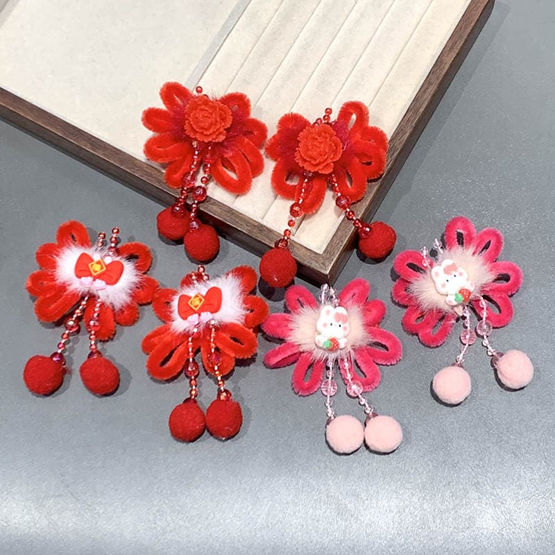 Children's New Year Headwear Chinese Style Girls' Hanfu Hairpin Mink Fur Ancient Style Tassel Hairpin Baby New Year Hair Accessories 4