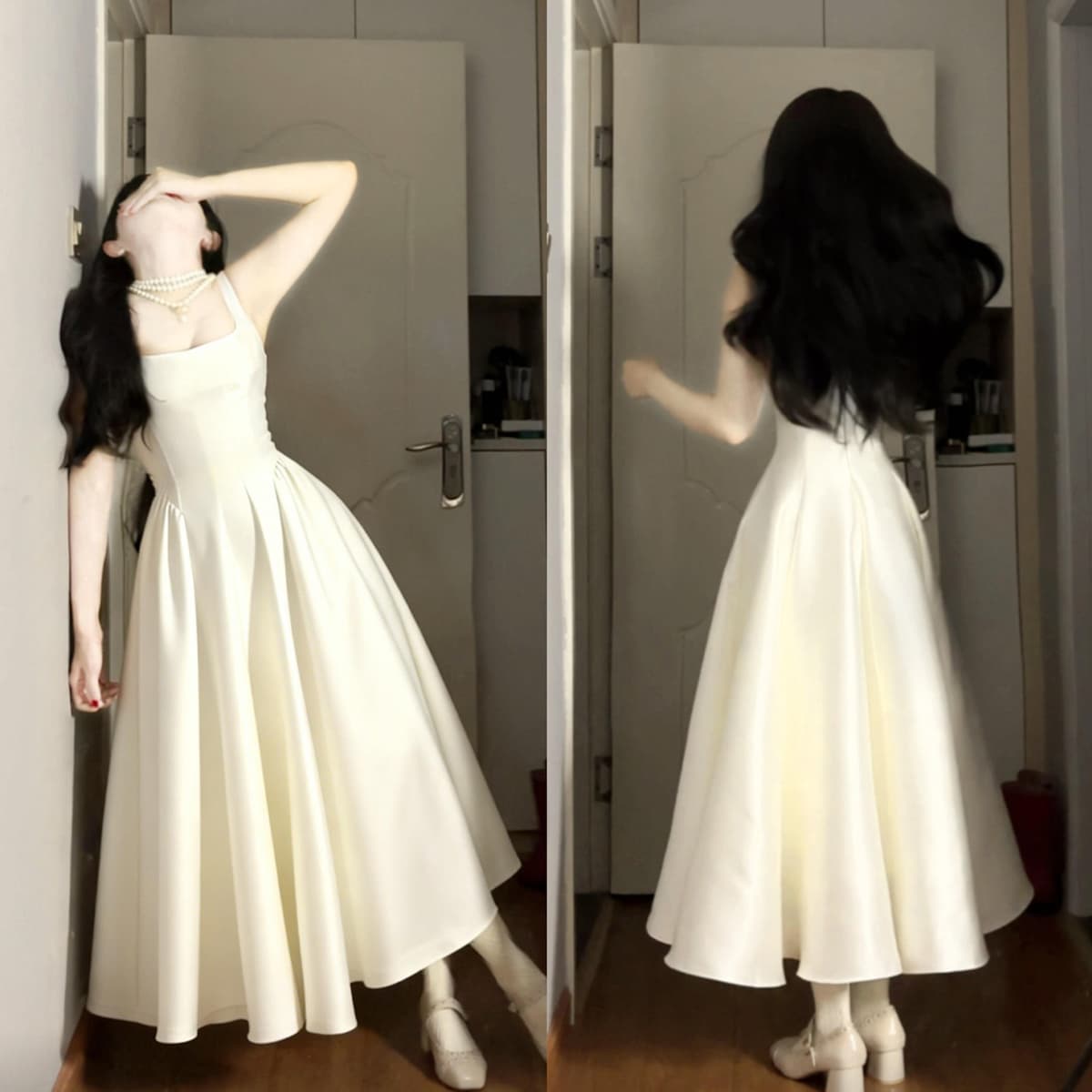 Lemon yellow [long suspender skirt]