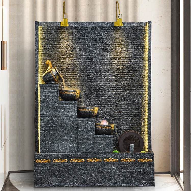 Cross-Border Minimalist Flowing Water Wall for Living Room, Circulating Water Curtain Wall, Office Floor-Standing Feng Shui Wheel Decorative Landscape Ornament 4