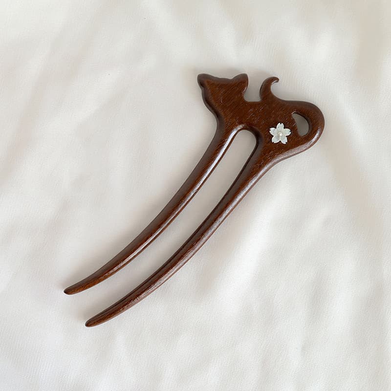 B78 [flower cat] hairpin [silk sandalwood]
