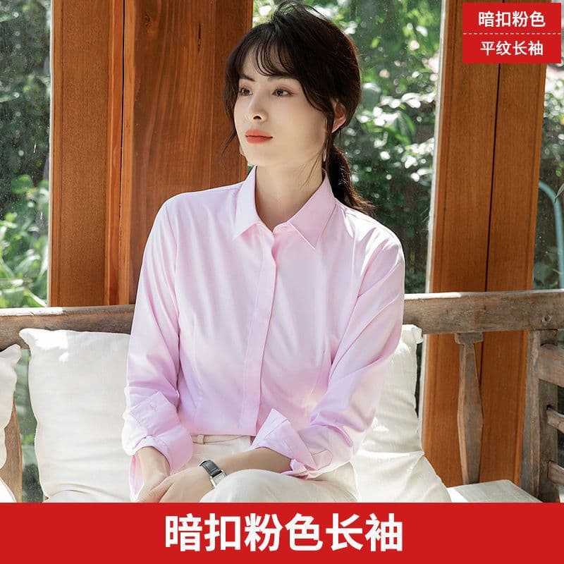 [square collar concealed button pink] long sleeves