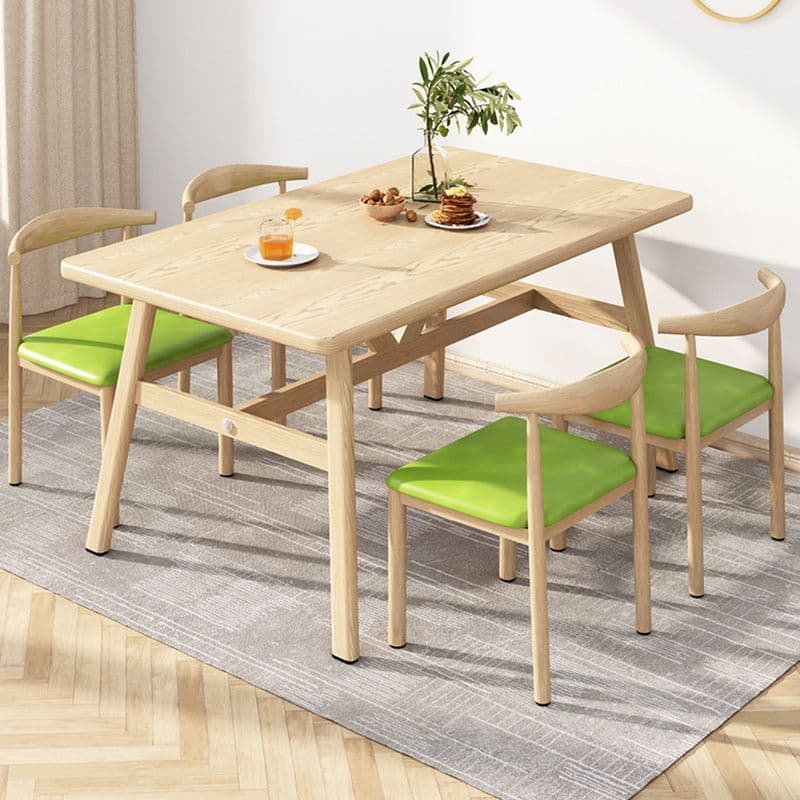 Solid wood color 120*60 table and four chairs [green leather]