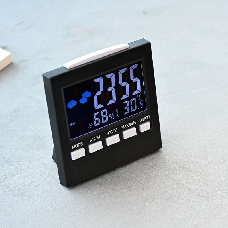 2159t Rəngli ekranlı hava saatı (LED, səsli işıqlandırma, təqvim, termometr, hiqrometr, rəqəmsal zəngli saat) 3