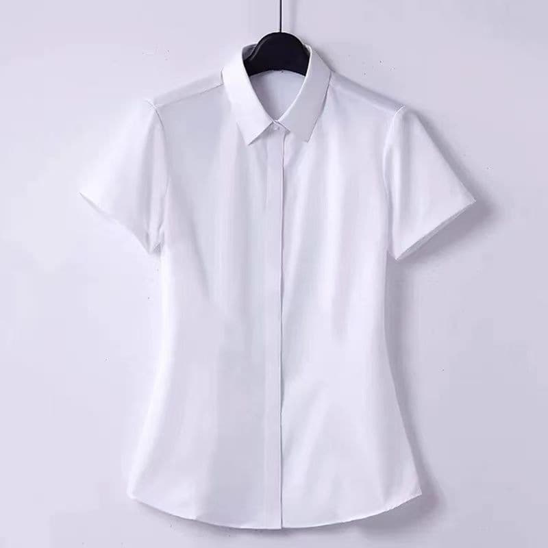 White square collar short sleeves with hidden buttons