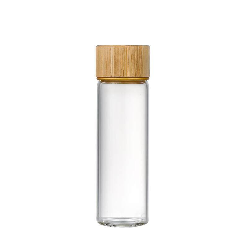 5ml Bamboo Lid Glass Sealed Bottle, Transparent Lead-Free Medicine Bottle, Flower Tea Bottle, Powder Coffee Bean Packaging Glass Bottle 5