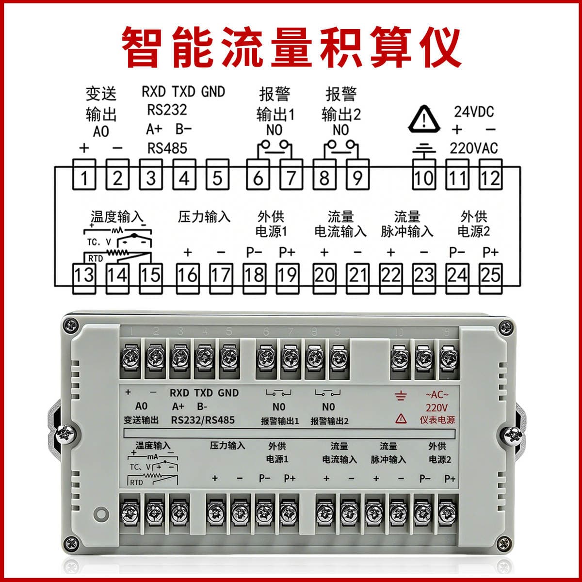 Intelligent Digital Display Flow Totalizer with Temperature and Pressure Compensation, Instantaneous and Cumulative Flow, Analog Input, Vortex Turbine Compatible 3