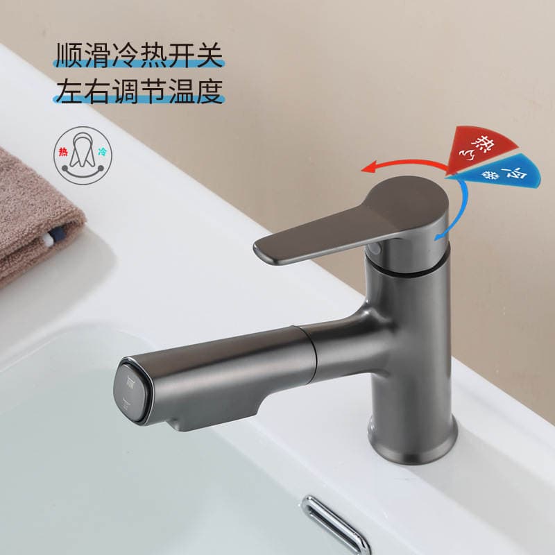 Carefully Selected All-Copper Pull-Out Faucet with Mouthwash Function for Home Bathroom Sink, Hot and Cold Retractable Basin Faucet 3