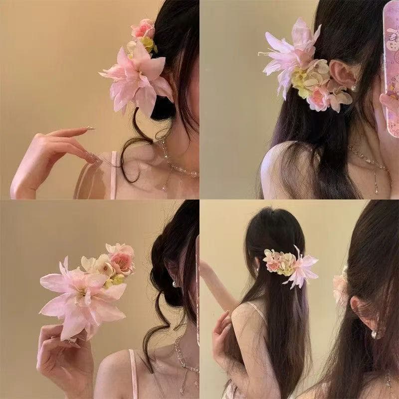 7288 green embellished pink flower duckbill clip