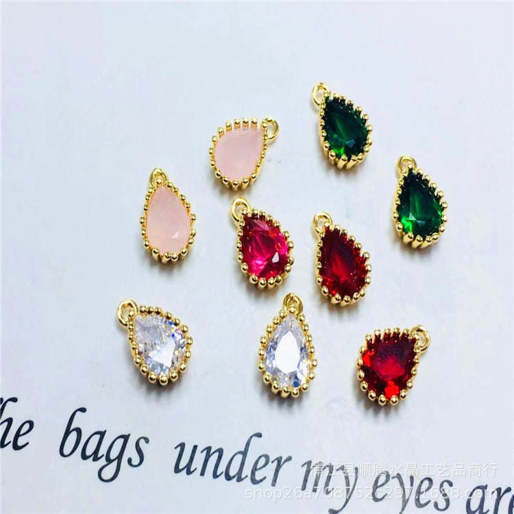 Copper Edge Water Drops Zircon Glass Pendant Copper Hanging Gold Plated Color Resistant diy Earrings Hairpin Bracelet Semi-finished Material 1