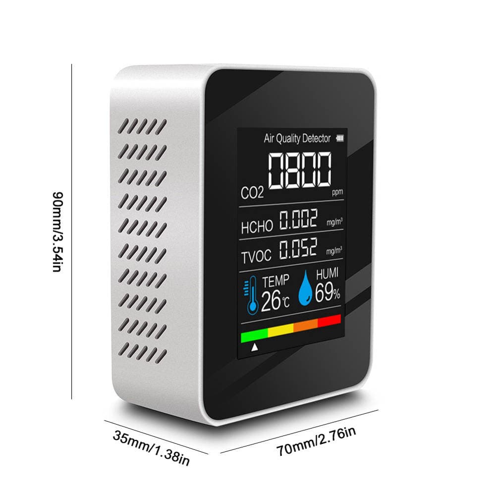 Portativ 5-i 1-də hava keyfiyyəti detektoru (CO2, formaldehid, TVOC, PM2.5, temperatur, rütubət) 5