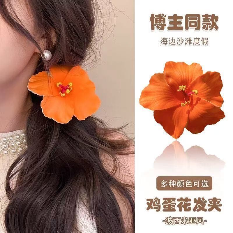 5601 hibiscus flower hairpin-orange