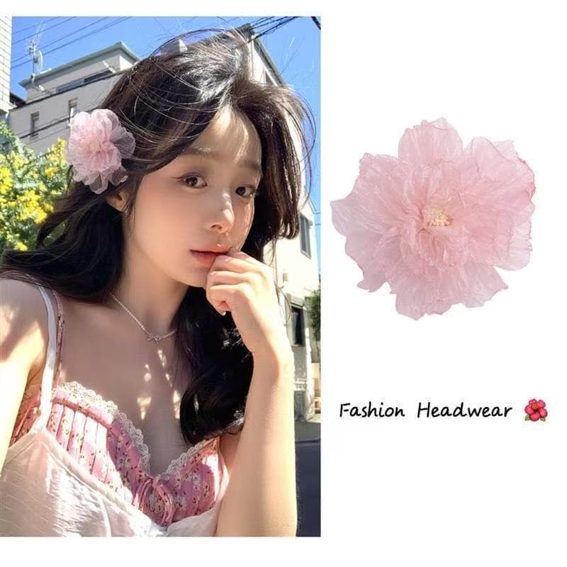 6007 mesh flower hairpin-pink