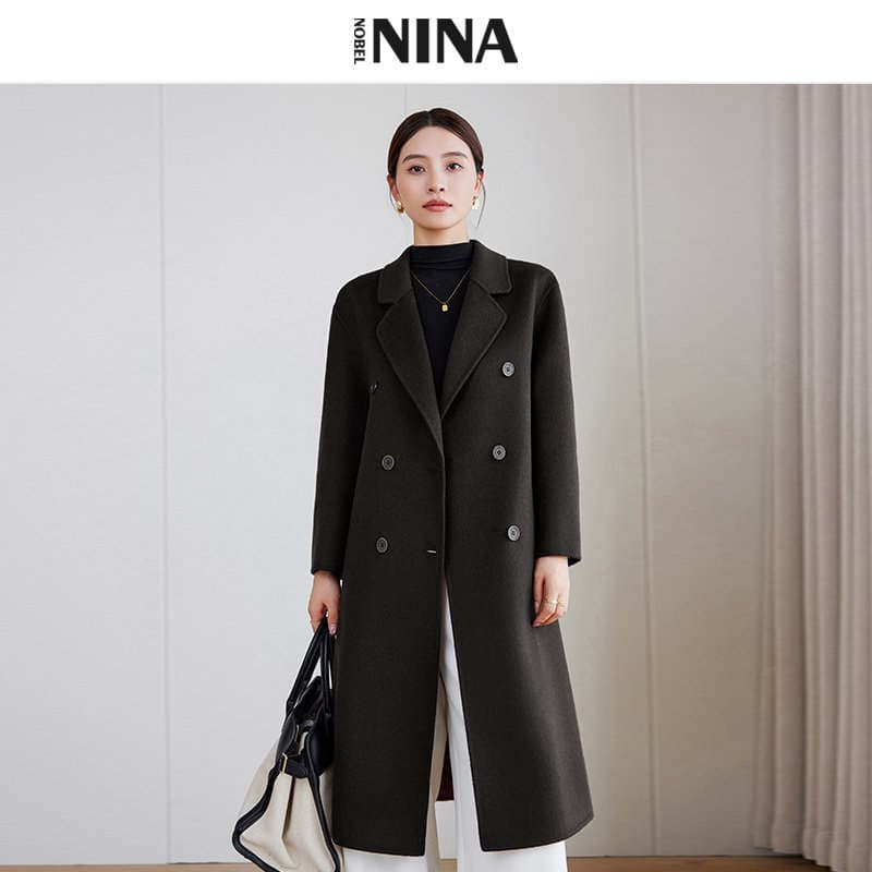 Off-Season Clearance Double-Sided Wool Coat for Women, Long Hepburn Style, Waist-Cinching, Workwear Woolen Coat, Loose Fit 1