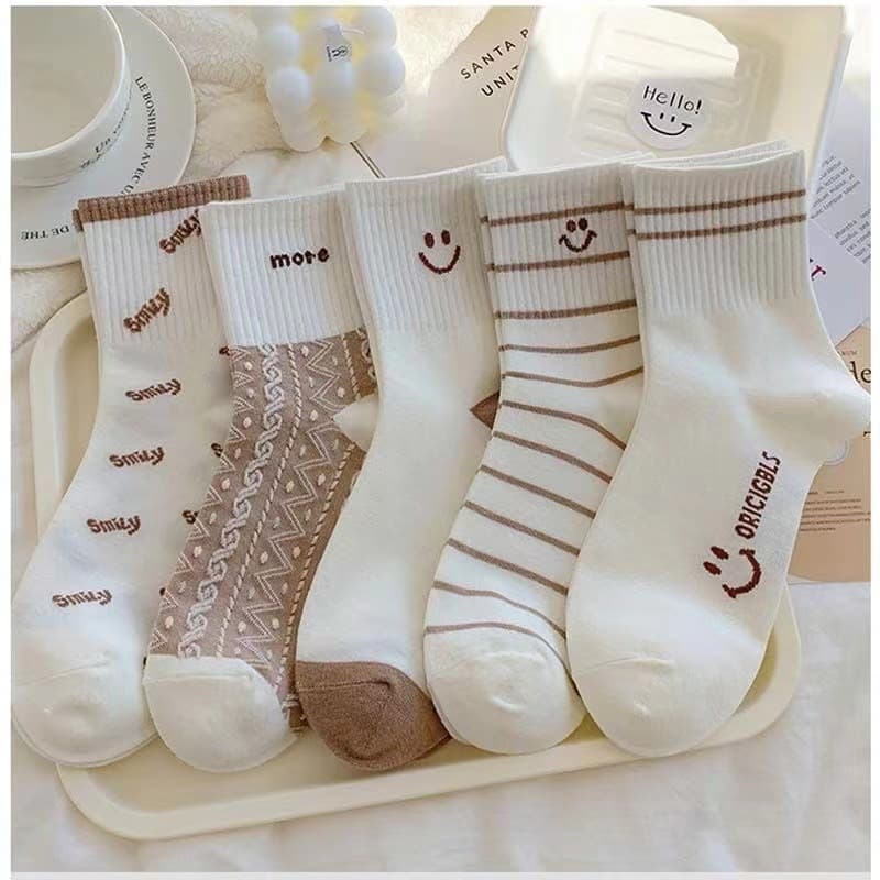Women's mid-length smiling face (10 pairs/pack of 5 colors mixed)