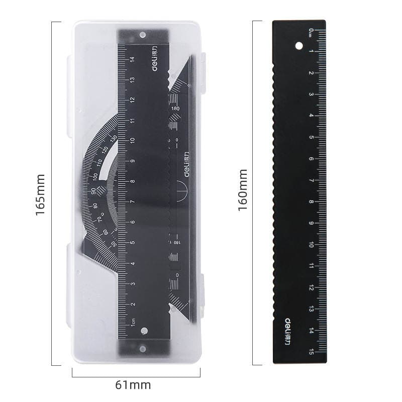 Deli 79510 Metal Ruler Set for Students, Exam Drawing Tools, 15cm Straight Ruler, Triangle Ruler, Protractor, Four-Piece Drawing Set 3