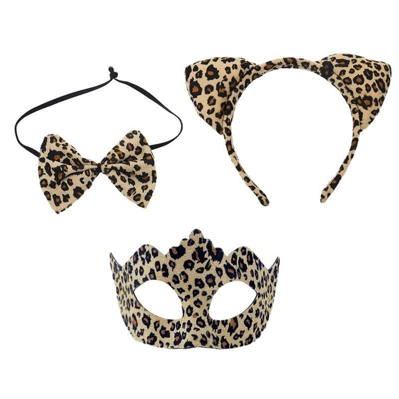 Leopard printli yarım üz maskası və saç bandı dəsti, maskarad partiyası üçün. 4
