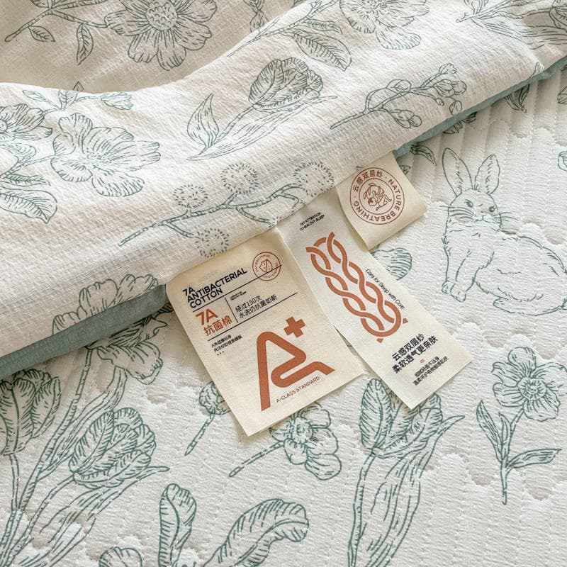 Category a Maternal and Infant Grade 7A Antibacterial Cloud-Sense Double-Layer Yarn Bed Cover Summer Quilt Four-Piece Set Washed Cotton Summer Cool Quilt Air-Conditioned Quilt 3