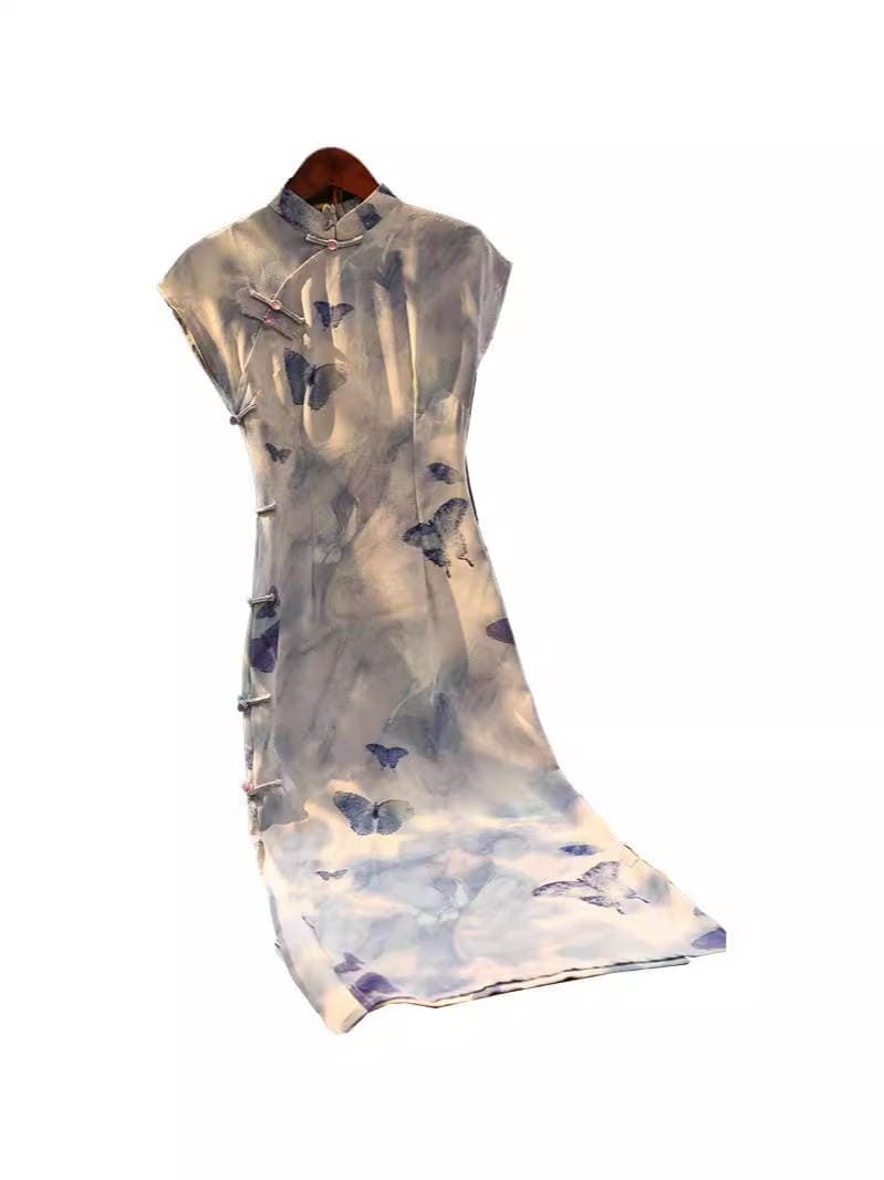 Beizhi Rhyme Retro Republic of China Style Blue Short-sleeved Cheongsam Improved New Chinese Style 2024 Summer New Daily Wear 5