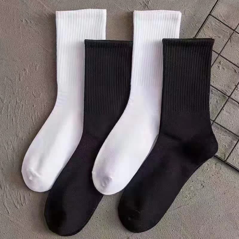 Men's mid-length black and white high elastic band (10 pairs/pack mixed)
