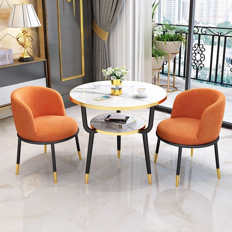 [one table and two chairs] warm white double-layer table 60cm + 2 orange cloth chairs