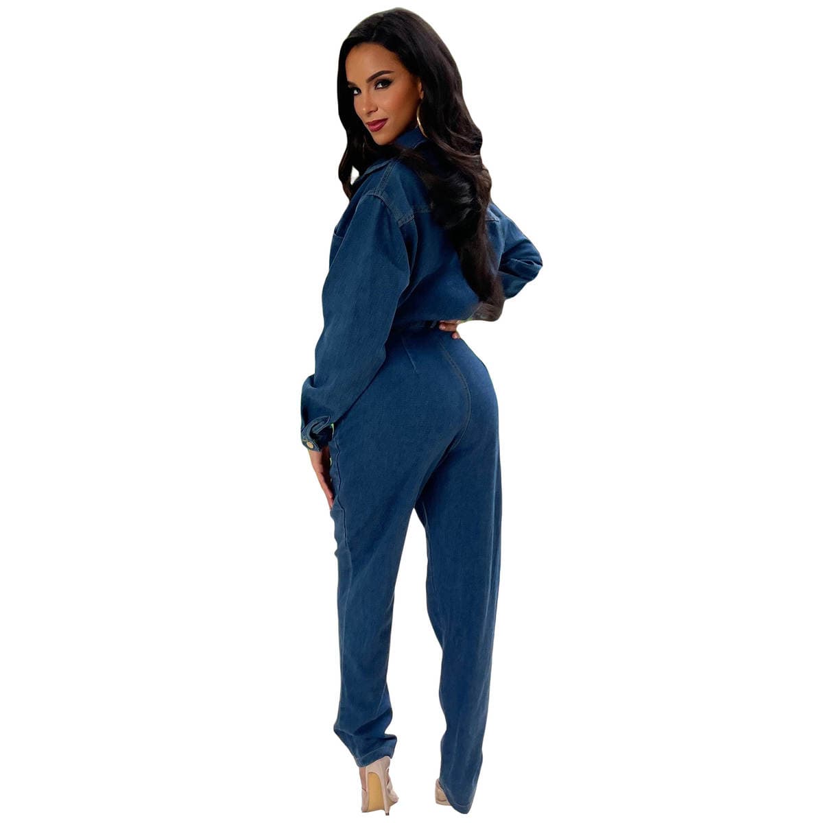 6969 foreign trade European and American fashion cross-border Amazon slim-fit stretch ankle wash Denim jumpsuit jumpsuit 2
