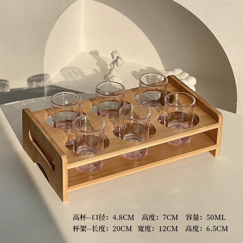 Pink mountain shot glasses [pack of 6] + log tray