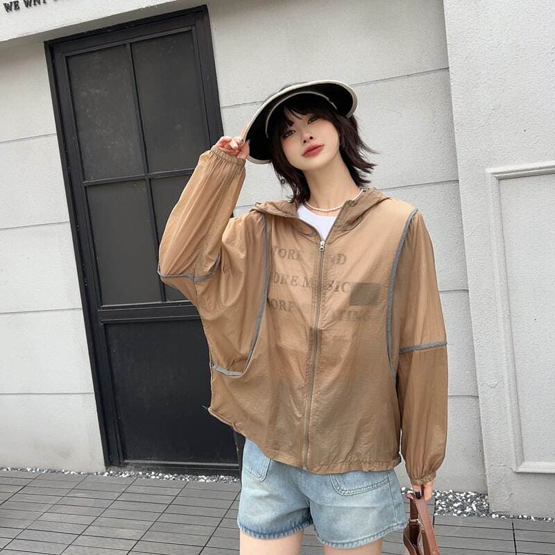 Fashionable Stitching Hooded Large Size Loose Sun Protection Suit Summer Casual Simple Pocket Thin Jacket Lightweight Breathable Outer Wear 1