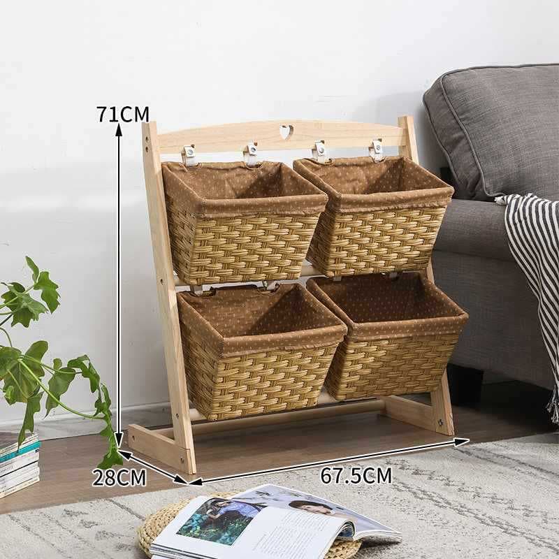 Yellow leather basket + log pole, double row and two layers